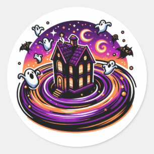 Rond Sticker Halloween Haunling House Ghosts