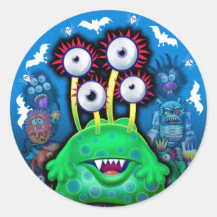 Rond Sticker Halloween Monster Personnalisé.