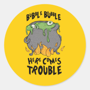 Rond Sticker Halloween Oozy Cauldron Ici Comporte Des P