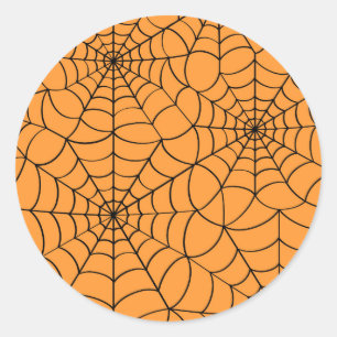 Rond Sticker Halloween Orange avec Spider Web