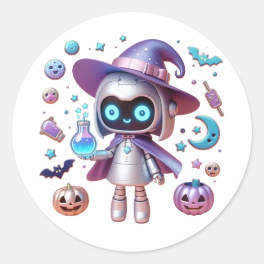 Rond Sticker Halloween Robot de cuisine mignonne Hologr (Devant)
