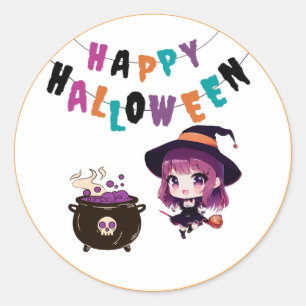 Rond Sticker Halloween/sorcière/automne/octobre