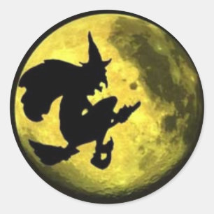 Rond Sticker Halloween Sorcière Volant