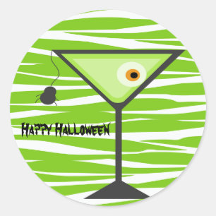 Rond Sticker Halloween Zebra Green Cocktail Eyeball