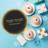 Rond Sticker Hanoukka moderne Glittery Gold Happy Hbrew