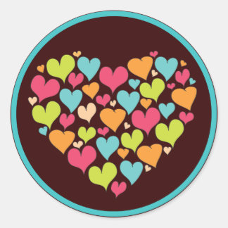 Rond Sticker Hearts Love en couleur vive