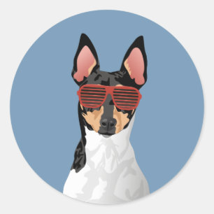 Rond Sticker Hipster Toy Fox Terrier pour Amoureux de l