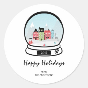 Rond Sticker hiver Snow Globe