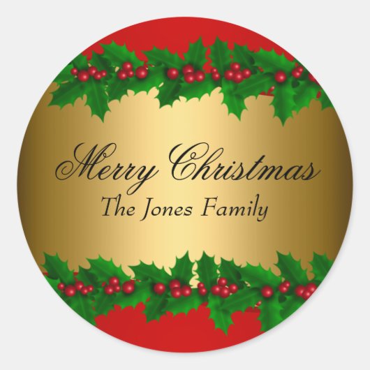 Rond Sticker Holiday Holiday Feuille Holly (Devant)