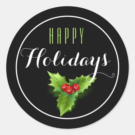 Rond Sticker Holiday Holly & Berries (Devant)