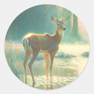 Rond Sticker Imaginaire cerf dans les bois