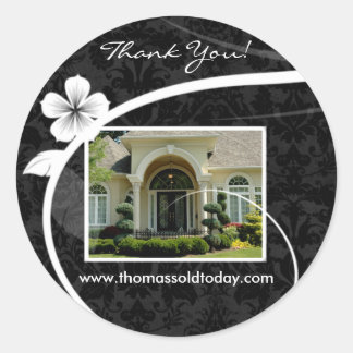 Rond Sticker immobilier Merci noir Damask