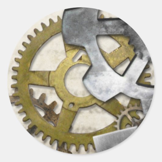 Rond Sticker Industriel Steampunk Metal Gears. (Devant)