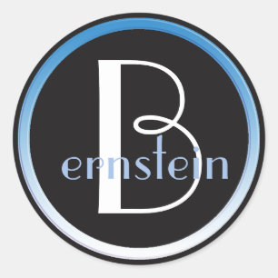 Rond Sticker initial aux lettres bleue et blanche monog