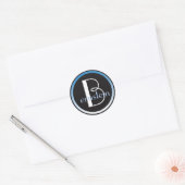 Rond Sticker initial aux lettres bleue et blanche monog (Enveloppe)