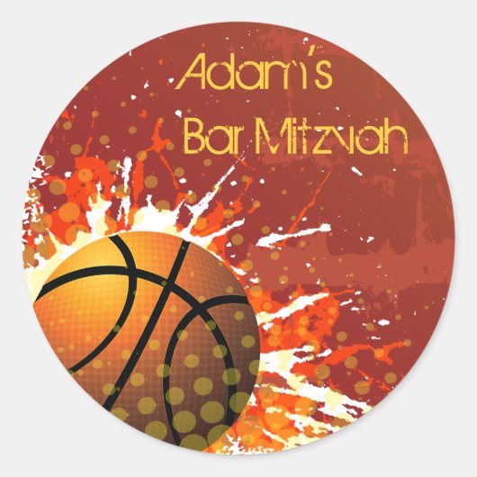 Rond Sticker Invitation Barre de basket Mitzvah (Devant)