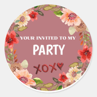 Rond Sticker INVITATION Floral Circle