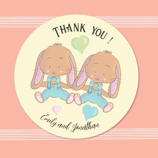 Rond Sticker Jaune Merci de printemps Twin Bunnies
