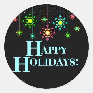 Rond Sticker Joyeux Fête Retro Snowflake