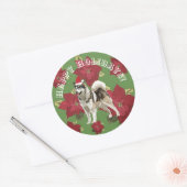 Rond Sticker Joyeux, Husky, Fleurs (Enveloppe)