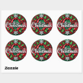 Rond Sticker - Joyeux Noël (Feuille)