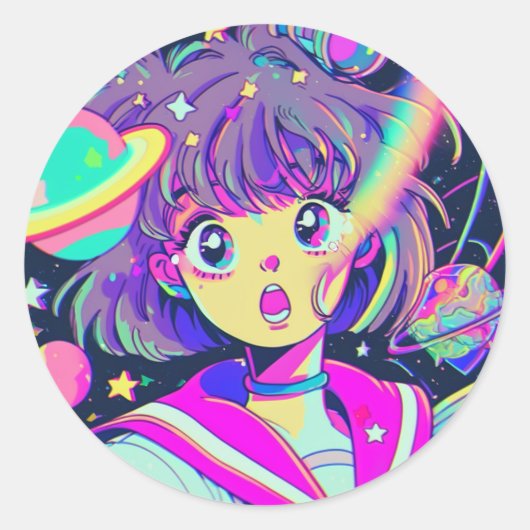 Rond Sticker Kawaii Anime Girl in Space (Devant)