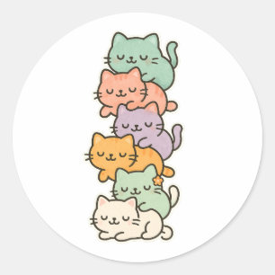 Rond Sticker Kawaii Cat Mountain Pastel