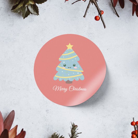 Rond Sticker Kawaii Christmas Tree