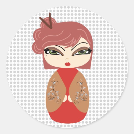 Rond Sticker Kokeshi Doll (Devant)