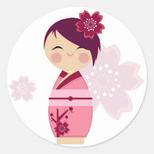 Rond Sticker Kokeshi Sakura