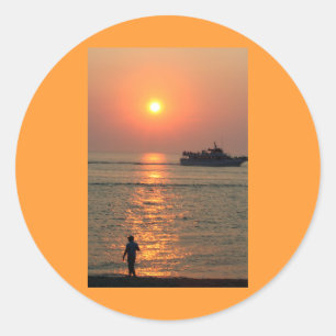 Rond Sticker Land And Sea Sunset