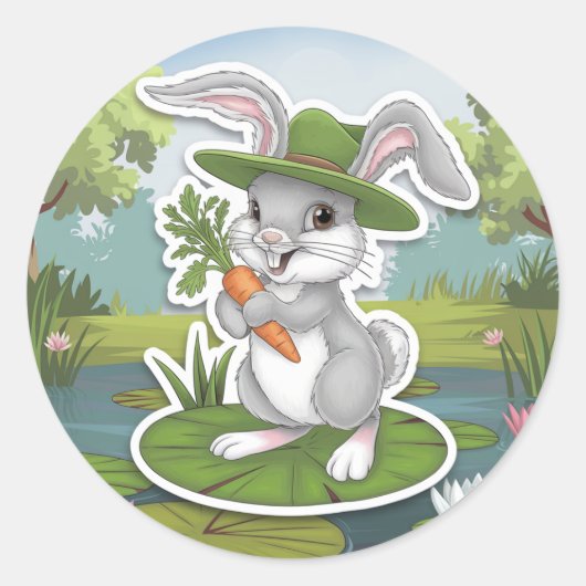Rond Sticker lapin de Pâques mignon (Devant)