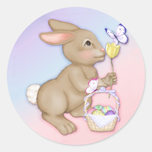 Rond Sticker lapin et panier de Pâques (Devant)
