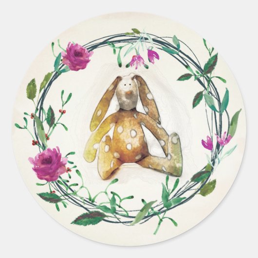 Rond Sticker lapin rose Floral (Devant)