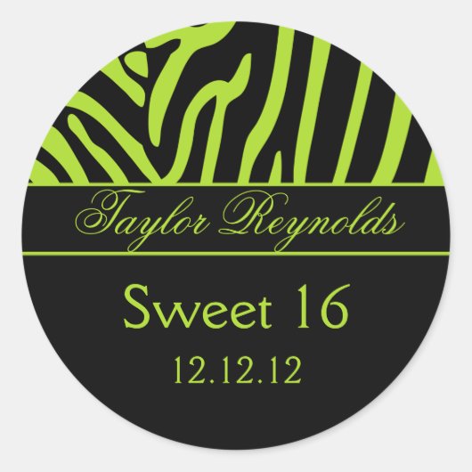 Rond Sticker Lime Black Zebra Sweet 16 (Devant)
