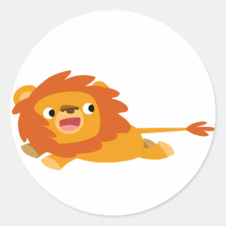 Rond Sticker Lion Cartoon Cute Rushing