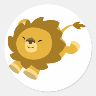 Rond Sticker Lion Cartoon Ecstatic