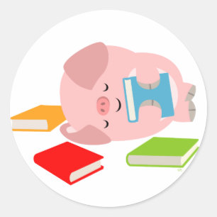 Rond Sticker Little Book Lover (mignon cochon de dessin