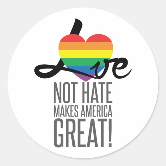 Rond Sticker Love Not Hate (Arc-en-ciel) (Devant)