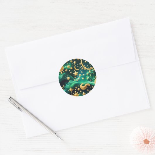 Rond Sticker - Luxury Emerald Celestial Moon Design (Enveloppe)