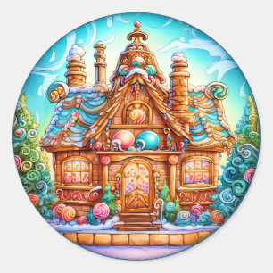 Rond Sticker Maison en pain d'épice de Noël