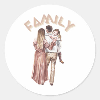Rond Sticker Maman, Papa Et Fille