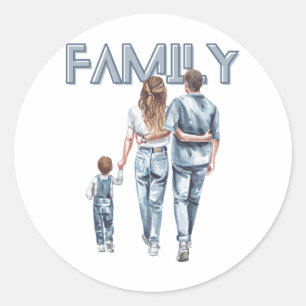 Rond Sticker Maman, Papa Et Son