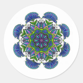 Rond Sticker Mandala à fleurs violettes
