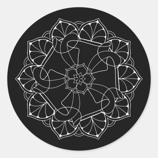 Rond Sticker Mandala blanc et noir (Devant)