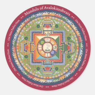 Rond STICKER Mandala de Chenrezig - avec Mantra