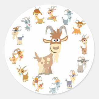 Rond Sticker Mandala de chèvre caricaturale mignonne