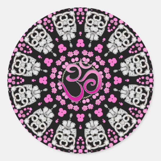 Rond Sticker Mandala Diamond Rose Om (Devant)