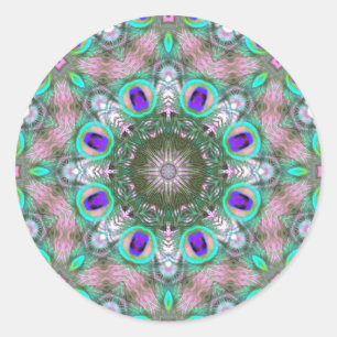 Rond Sticker Mandala géométrique Peacock Feathers