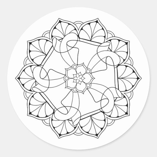 Rond Sticker Mandala noir & blanc (Devant)